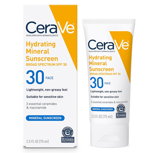 CeraVe 100% Mineral Sunscreen SPF 30 – Face Sunscreen (2.5oz Travel Size)