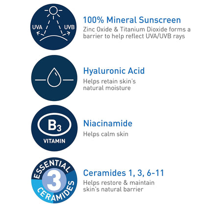 CeraVe 100% Mineral Sunscreen SPF 30 – Face Sunscreen (2.5oz Travel Size)