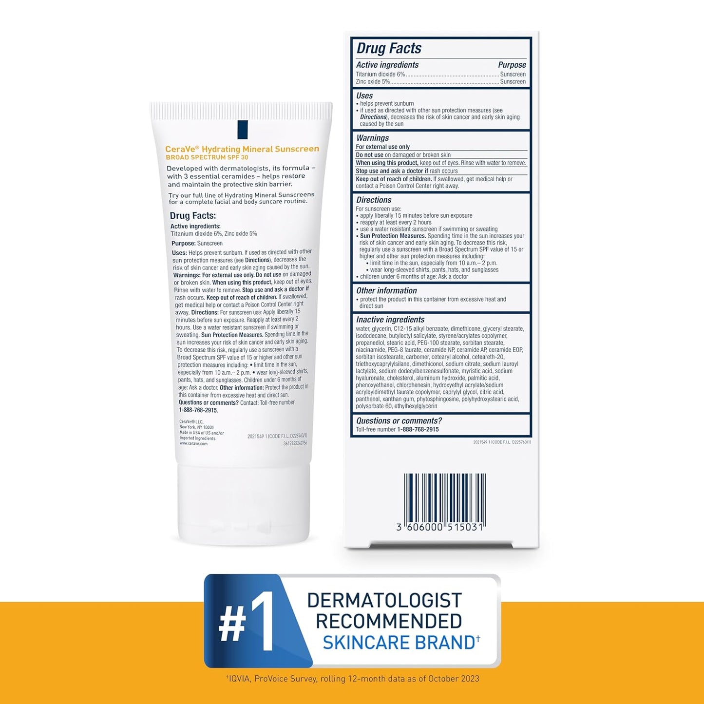 CeraVe 100% Mineral Sunscreen SPF 30 – Face Sunscreen (2.5oz Travel Size)