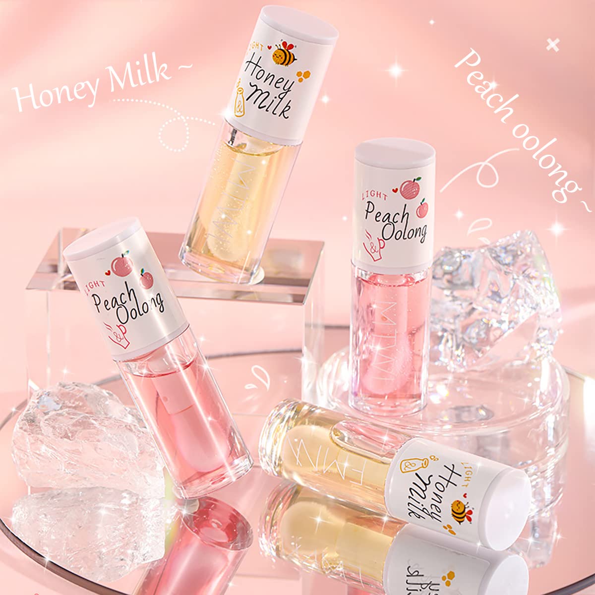2Pcs Crystal Jelly Lip Oil Moisturizing Hydrating Lip Care – Tinted Lip Balm & Gloss (Alisesun)